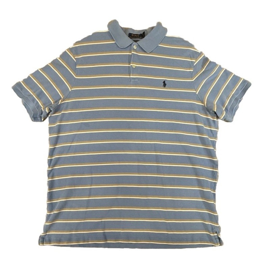 Polo Ralph Lauren Polo Shirt Mens XL Blue White Gray Striped Classic Fit Cotton